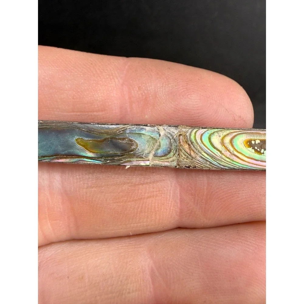 Vintage Abalone Bar Brooch Silver Tone‎